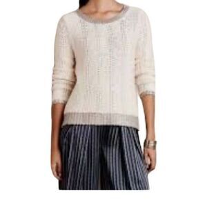 Anthropologie Moth Cream Silver Knit wool blend Sweater size S